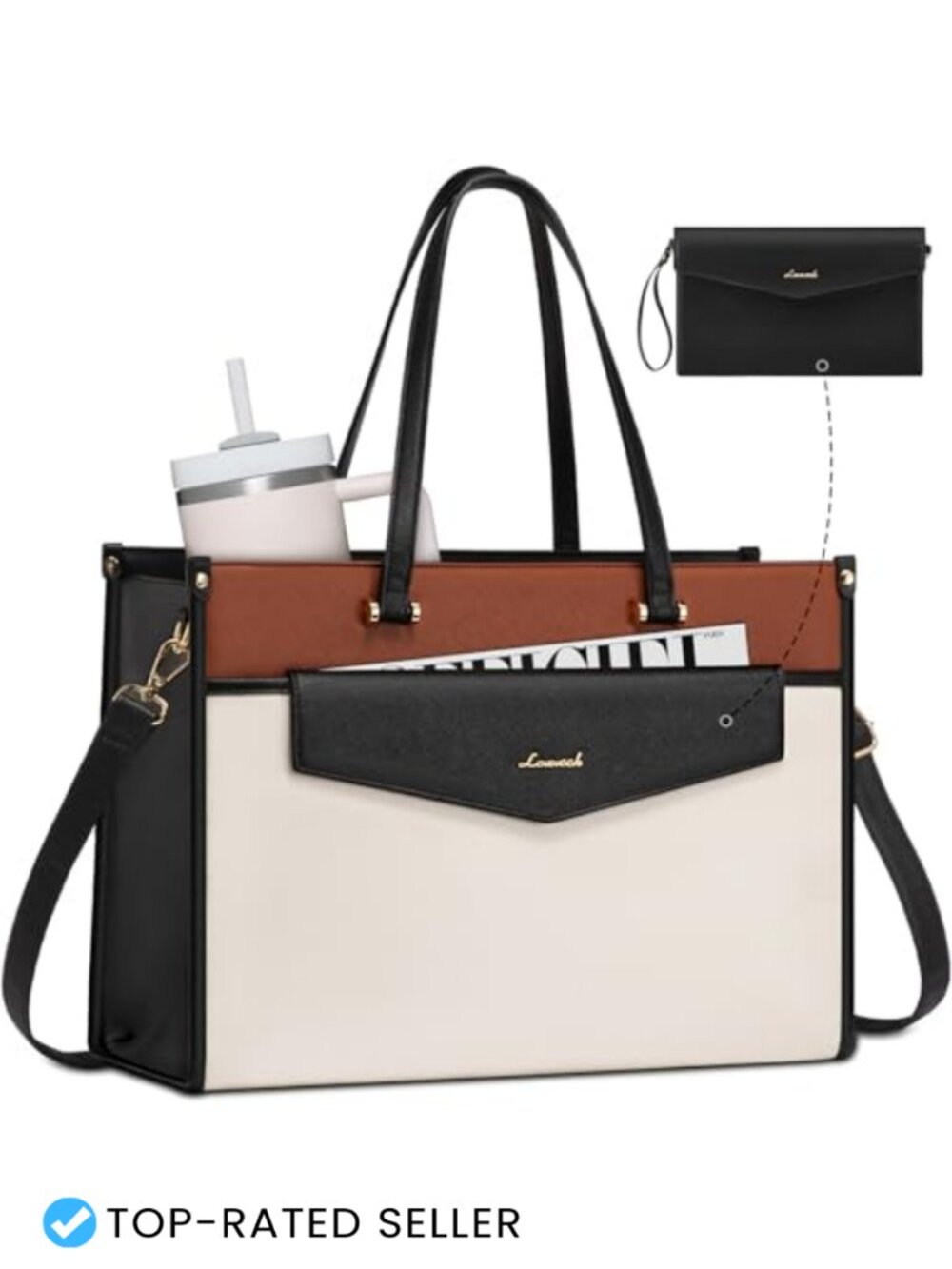 LOVEVOOK Laptop Tote Bag 2-in-1 PU Leather Work Briefcase Women